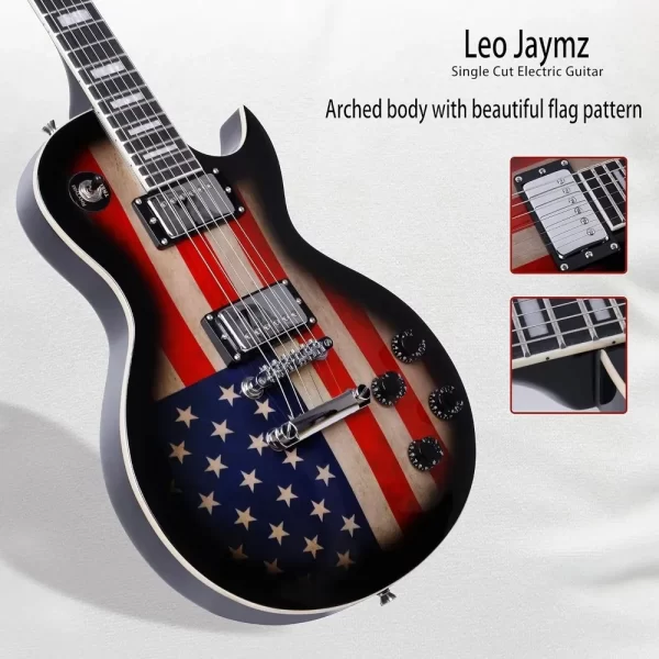 full size single cut electric guitar mahogany body, mahogany neck on c+u shape with amazing us flag sticker on arched top