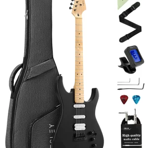 fesley 39" electric guitar, full size solid body electric guitars for beginner, st style, maple neck/fretboard, electric guitar