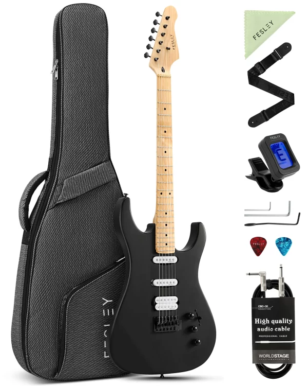 fesley 39" electric guitar, full size solid body electric guitars for beginner, st style, maple neck/fretboard, electric guitar
