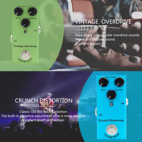 electric guitar pedal vintage overdrive/distortion crunch/distortion/us dream/classic chorus/vintage phase/digital delay