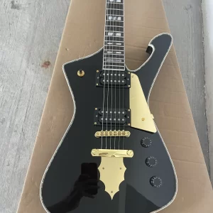 iceman paul stanley use style black electric guitar pickguard abalone body binding chrome hardware