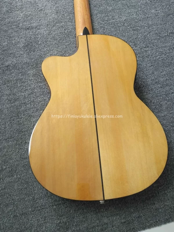 39" cutaway electric acoustic flamenco guitar with spruce/aguadze body+strings,classical guitar with pickup,52mm nut,650mm scale