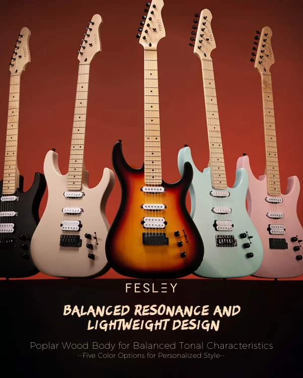 fesley 39" electric guitar, full size solid body electric guitars for beginner, st style, maple neck/fretboard, electric guitar