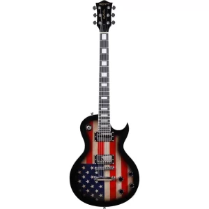 full size single cut electric guitar mahogany body, mahogany neck on c+u shape with amazing us flag sticker on arched top