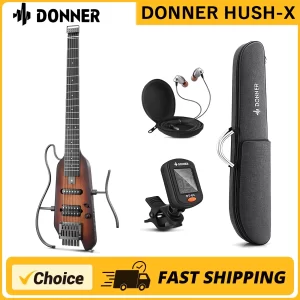 donner hush x headless silent acoustic electric travel guitar removable frames ultra light mahogany solid body hush x