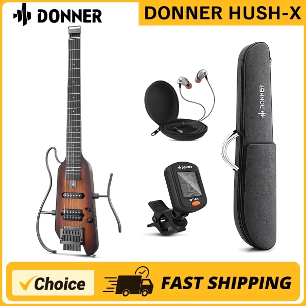 donner hush x headless silent acoustic electric travel guitar removable frames ultra light mahogany solid body hush x