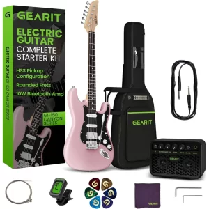 39 "full size canyon series electric guitar kit package w/ amp, hss pickup with coil split, starter kit with tuner