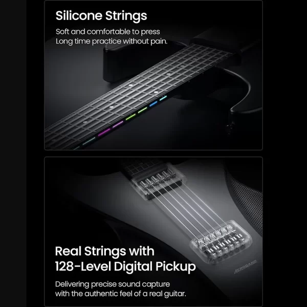 aeroband guitar electric guitar pain free silicone string travel all in one 9 sound styles acoustic bass with speaker microphone