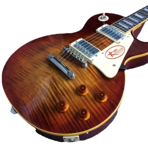 tobacco maple top electric guitar, yellow binding, chrome hardware，mahogany body