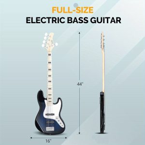 glarry 5 string electric bass guitar kit, dark blue with rosewood fretboard, includes carrying case, strap, cable, and picks ideal for beginners and all skill levels