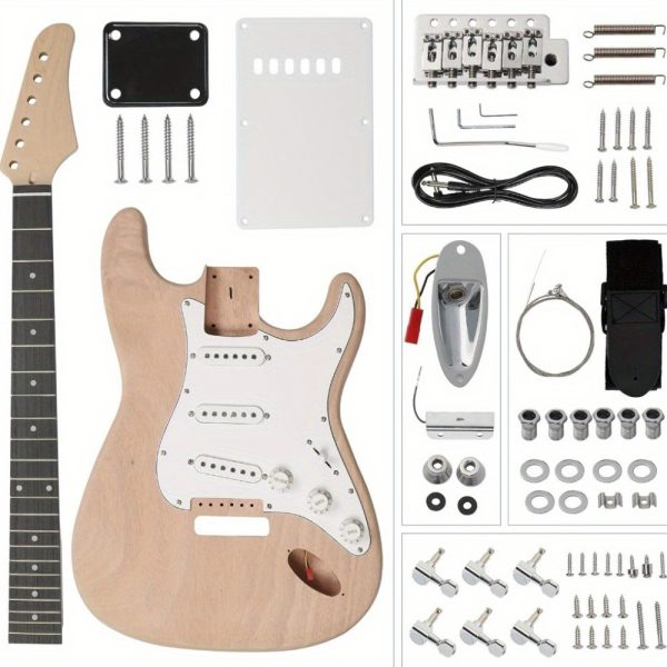 diy guitar kit with mahogany body, ebony fingerboard and maple neck, 6 string diy electric guitar kit with classic design, easy installation & full equipment to build your own guitar