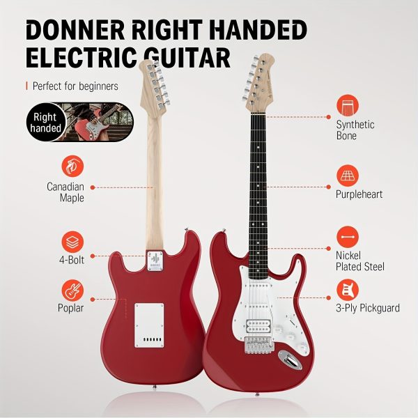 donner 39 inch electric guitar starter kit with solid body hss pickup accessories amplifier lessons and digital tuner red