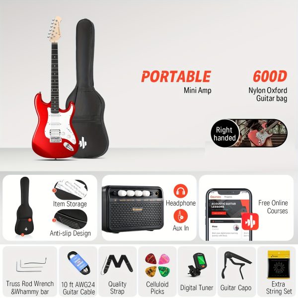 donner 39 inch electric guitar starter kit with solid body hss pickup accessories amplifier lessons and digital tuner red
