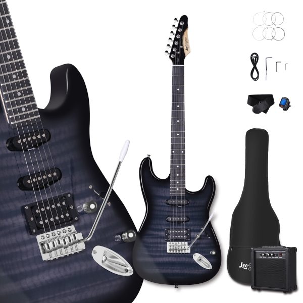 leo jaymz 39 inch full size electric guitar kit electric guitar beginner kits 20w amplifier, digital tuner, carring bag, shoulder strap, connecting cable