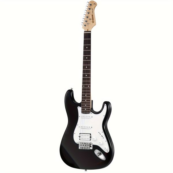donner dst 100b 39 inch electric guitar beginner kit solid body full size black hss for starter, with amplifier, bag, digital tuner, capo, strap, string, cable, picks