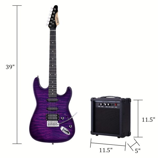 leo jaymz 39 inch full size electric guitar kit electric guitar beginner kits 20w amplifier, digital tuner, carring bag, shoulder strap, connecting cable