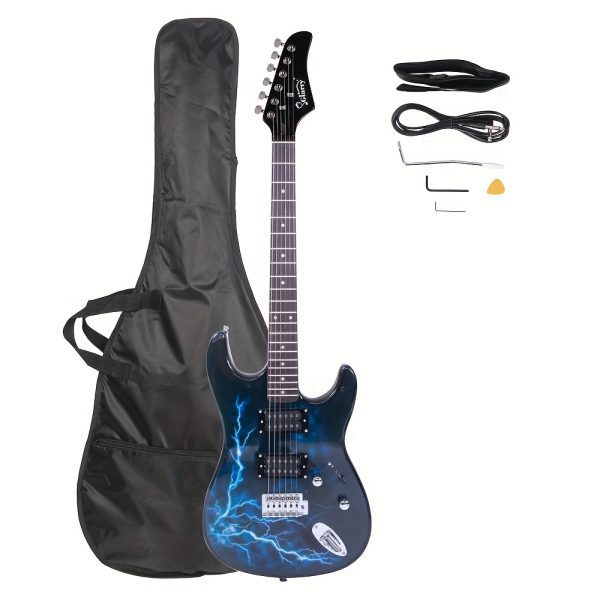 glarry electric guitar gst e double pickup bag strap paddle rocker cable wrench tool black