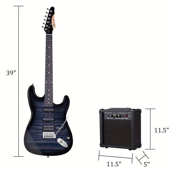 leo jaymz 39 inch full size electric guitar kit electric guitar beginner kits 20w amplifier, digital tuner, carring bag, shoulder strap, connecting cable