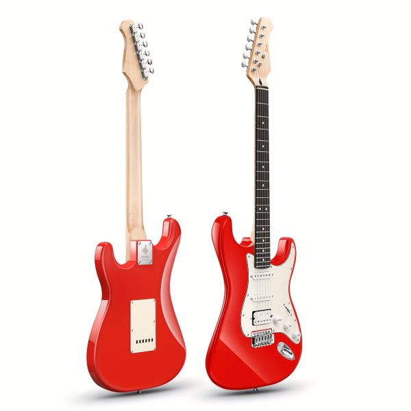 donner q1 series electric guitar 39" solid maple body, hss pickups, red/blue, includes black carrying case & accessories, perfect musical gift for guitarists, versatile guitarists gear | modern aesthetic | rosewood fingerboard, guitar accessories
