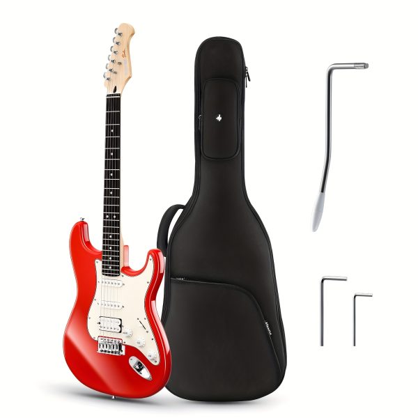 donner q1 series electric guitar 39" solid maple body, hss pickups, red/blue, includes black carrying case & accessories, perfect musical gift for guitarists, versatile guitarists gear | modern aesthetic | rosewood fingerboard, guitar accessories