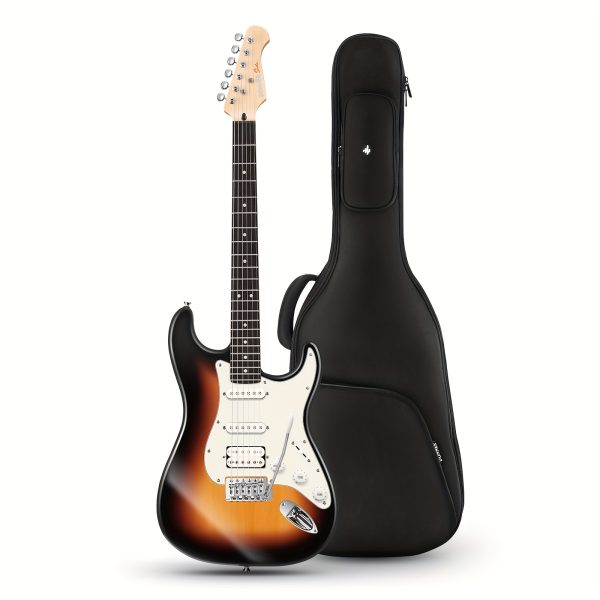 donner q1 series electric guitar 39" solid maple body, hss pickups, red/blue, includes black carrying case & accessories, perfect musical gift for guitarists, versatile guitarists gear | modern aesthetic | rosewood fingerboard, guitar accessories