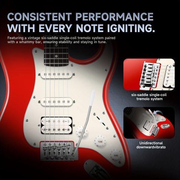 donner q1 series electric guitar 39" solid maple body, hss pickups, red/blue, includes black carrying case & accessories, perfect musical gift for guitarists, versatile guitarists gear | modern aesthetic | rosewood fingerboard, guitar accessories