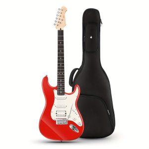 donner q1 series electric guitar 39" solid maple body, hss pickups, red/blue, includes black carrying case & accessories, perfect musical gift for guitarists, versatile guitarists gear | modern aesthetic | rosewood fingerboard, guitar accessories