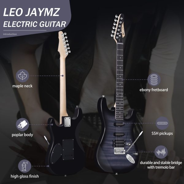 leo jaymz 39 inch full size electric guitar kit electric guitar beginner kits 20w amplifier, digital tuner, carring bag, shoulder strap, connecting cable