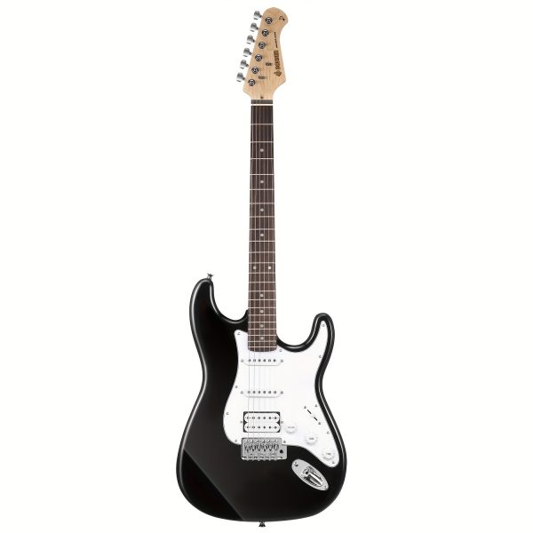 donner dst 100b 39 inch electric guitar beginner kit solid body full size black hss for starter, with amplifier, bag, digital tuner, capo, strap, string, cable, picks
