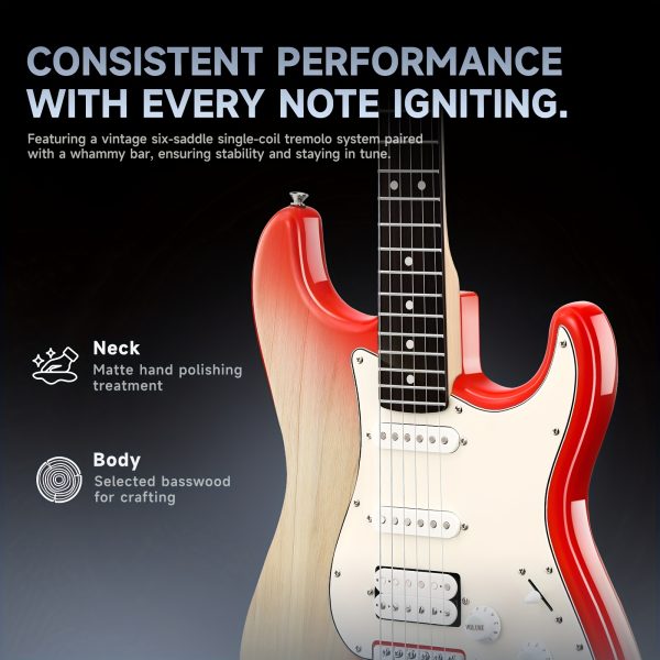 donner q1 series electric guitar 39" solid maple body, hss pickups, red/blue, includes black carrying case & accessories, perfect musical gift for guitarists, versatile guitarists gear | modern aesthetic | rosewood fingerboard, guitar accessories