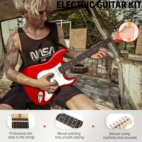 donner 39 inch electric guitar starter kit with solid body hss pickup accessories amplifier lessons and digital tuner red