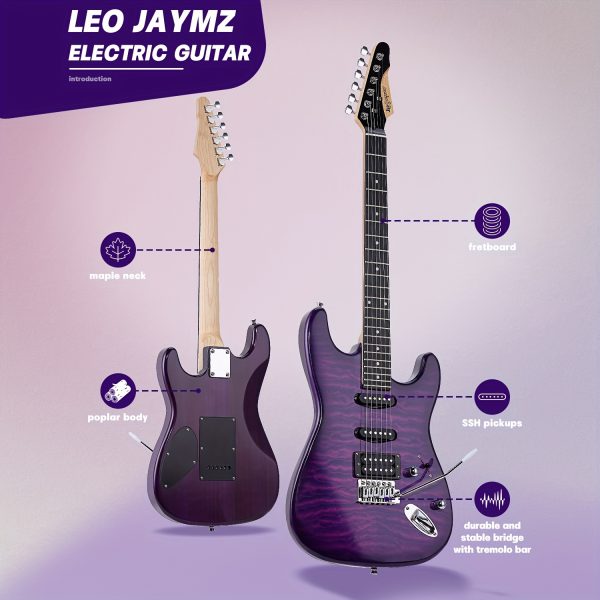 leo jaymz 39 inch full size electric guitar kit electric guitar beginner kits 20w amplifier, digital tuner, carring bag, shoulder strap, connecting cable