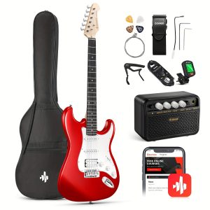 donner 39 inch electric guitar starter kit with solid body hss pickup accessories amplifier lessons and digital tuner red