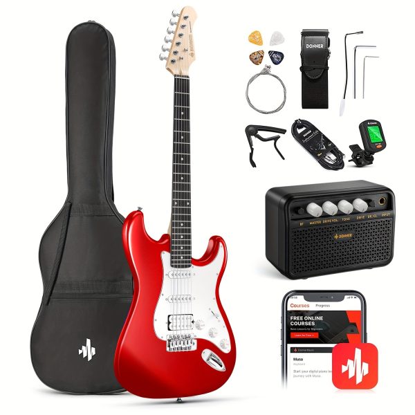 donner 39 inch electric guitar starter kit with solid body hss pickup accessories amplifier lessons and digital tuner red