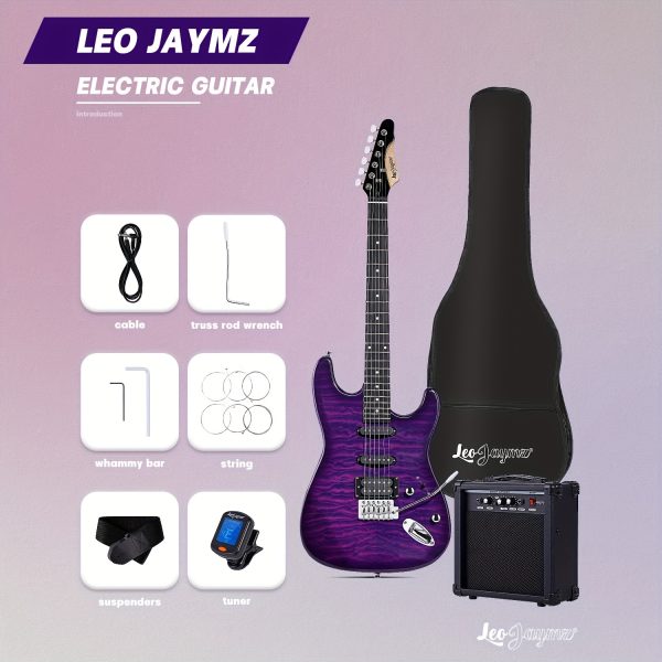 leo jaymz 39 inch full size electric guitar kit electric guitar beginner kits 20w amplifier, digital tuner, carring bag, shoulder strap, connecting cable