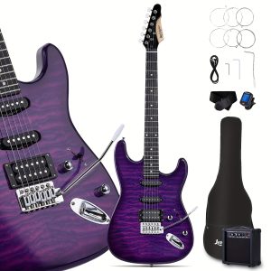leo jaymz 39 inch full size electric guitar kit electric guitar beginner kits 20w amplifier, digital tuner, carring bag, shoulder strap, connecting cable