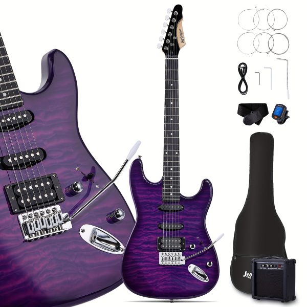 leo jaymz 39 inch full size electric guitar kit electric guitar beginner kits 20w amplifier, digital tuner, carring bag, shoulder strap, connecting cable