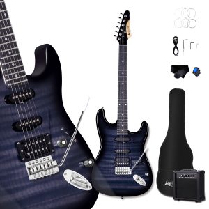 leo jaymz 39 inch full size electric guitar kit electric guitar beginner kits 20w amplifier, digital tuner, carring bag, shoulder strap, connecting cable