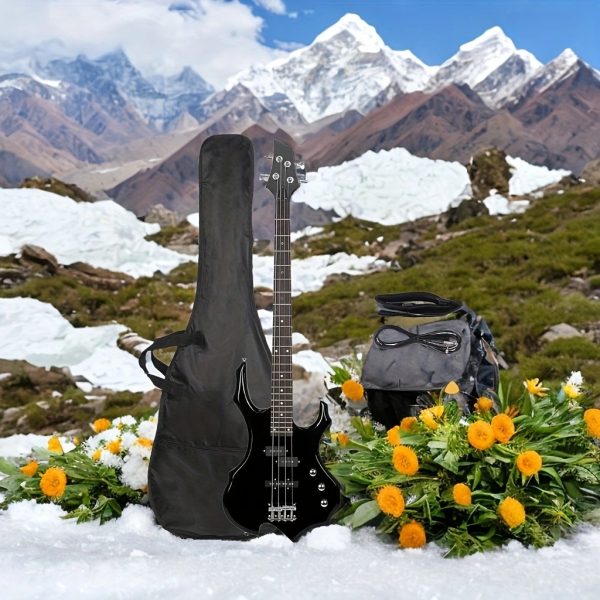 burning fire electric bass guitar full size 4 string cord wrench tool black