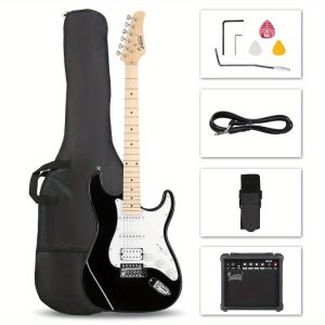 gst stylish hss pickup electric guitar kit with 20w amp bag guitar strap black