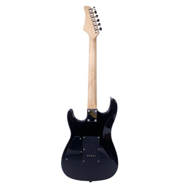 electric guitar with lightning bolt graphic design double pickup system, brazilian rosewood fingerboard & bridge, recycled wood body black & blue mixed color, no battery needed, durable for live performances & studio sessions