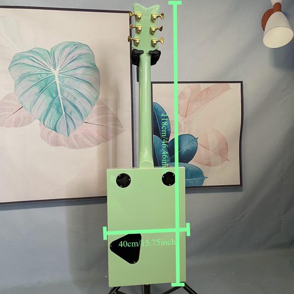 bo diddley green electric guitar 6 string basswood maple neck with rosewood fretboard, golden tone jazz bridge & hardwired electronics, vintage style for jazz & rock music, electric guitar, rock and roll guitar, classic guitar design, detailed craftsmanship