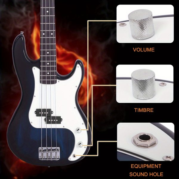 blue gp electric bass guitar kit includes amp, stereo bag, strap, cable & wrench tool perfect for beginner and pro bass musicians