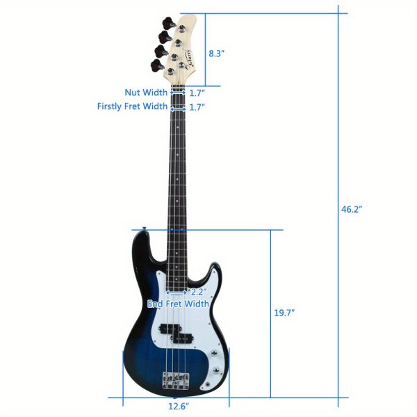 blue gp electric bass guitar kit includes amp, stereo bag, strap, cable & wrench tool perfect for beginner and pro bass musicians