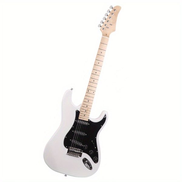 st electric guitar dual pickup modern guitar with recycled woods, white body & black pickguard, for rock, blues, jazz ideal for beginners & professionals, musical performance, sleek design, durable construction