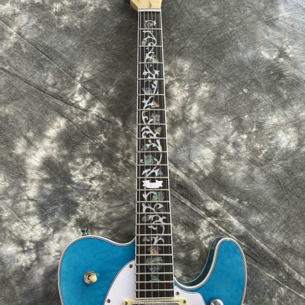 semi hollow body tl electric guitar f hole quilted maple top basswood body maple neck hh pickups jazz bridge 6 strings rosewood fretboard blue color chrome hardware