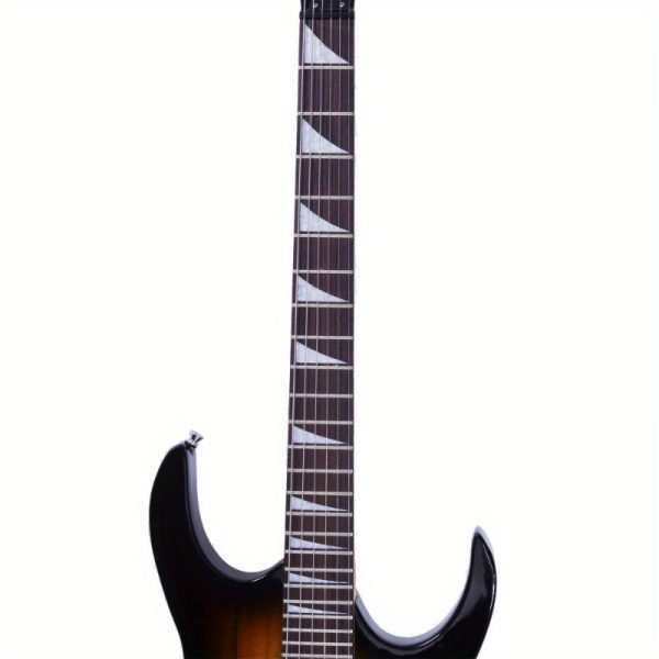 novice entry level 170 electric guitar hsh pickup bag strap paddle rocker cable wrench tool sunset color basswood & acacia wood, adjustable strap, durable construction, no battery needed, guitar accessories, rocker shaped paddle, natural wood finish