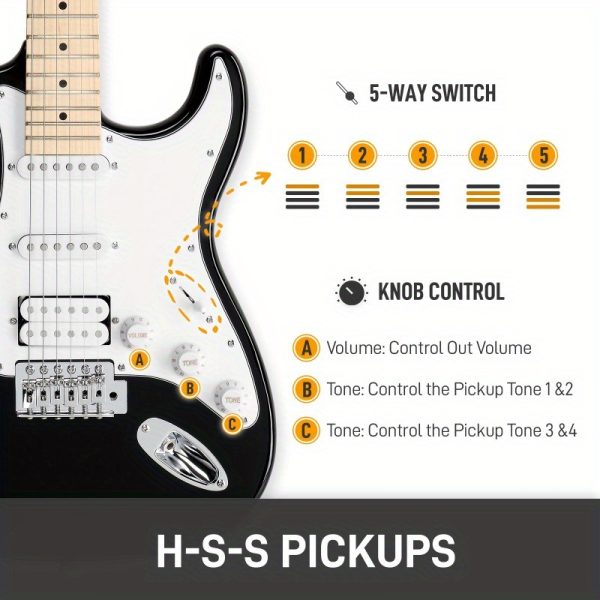 gst stylish hss pickup electric guitar kit with 20w amp bag guitar strap black