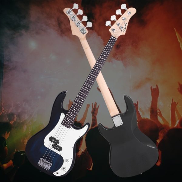blue gp electric bass guitar kit includes amp, stereo bag, strap, cable & wrench tool perfect for beginner and pro bass musicians