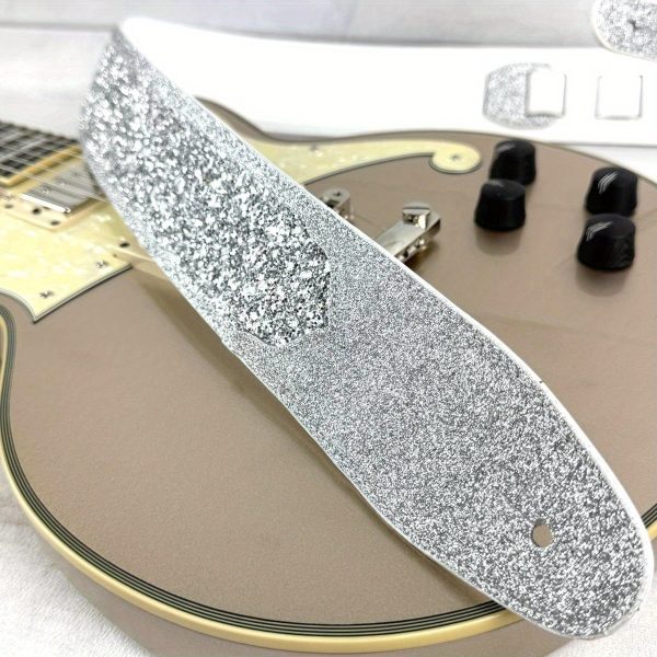 amp; wwgl108 aria glow silvery super sparkle glitter bomb padded guitar strap white glove leather back for acoustic, electric, and bass guitars
